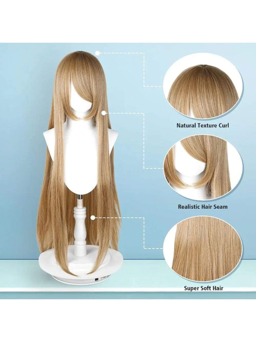 Women's Light Brown 100 Cm Heat Resistant Universal Straight Costume Long Wigs